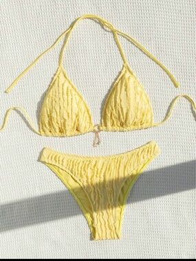 SHEIN Yellow Ruched Triangle Bikini Set